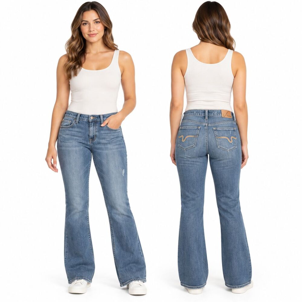 Vanity Womens Jeans 30W 31L Bootcut Stretch Medium Wash Embroidered Y2K